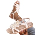 thumbnail image 4 of Samdudou Women Flat Sandals Open Toe Flower Decor Gladiator Sandals Summer Dressy Casual Strappy Slide Shoes Slingback Elastic Ankle Strap Beach Walking Vacation Outdoor Daily Wear, 4 of 9