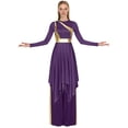 thumbnail image 3 of Aislor Womens Liturgical Worship Praise Dance Dress Long Sleeve Overlays Tunic with Wide Leg Baggy Pants Set Purple S, 3 of 7