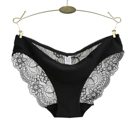 Women s Lace Lingerie Women Lace Panties Seamless Cotton Panty Hollow Briefs Underwear Black/S  Women s Intimates S