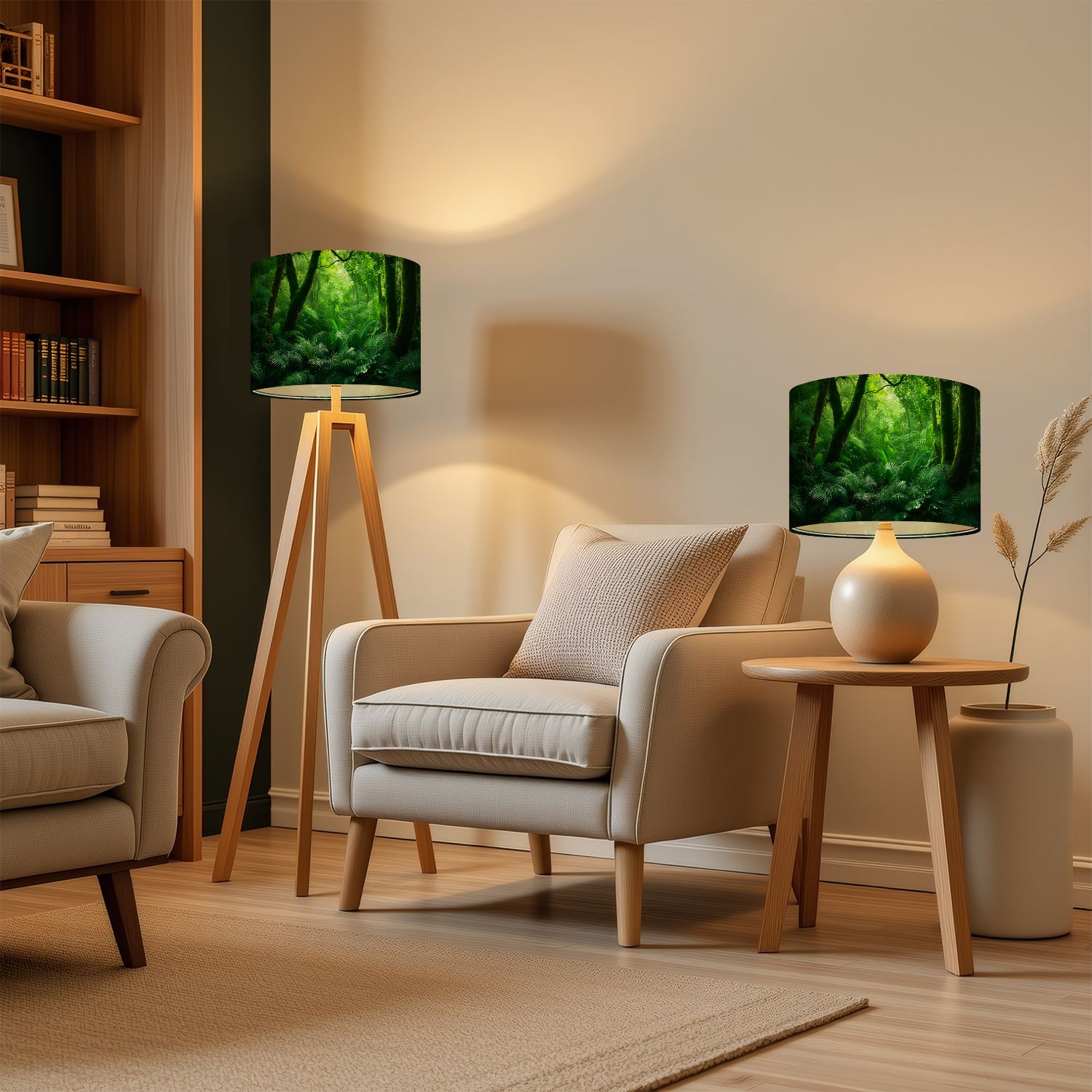 Rustic Farmhouse Lampshades 2 Pack Tropical Rainforest 13"x13"x10" Light Shade for Table Lamps Floor Lamps Drum Lamp Shades Lampshade Replacement Kids Bedroom Cabin Decor Easy Assembly