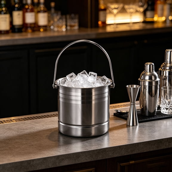 Stainless Steel Ice Bucket 1.6L with Handle Filter Insert for Beer Wine Bar Party 4.9x5.5 Inch