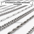 thumbnail image 3 of 12pzs Pulseras Acero Inoxidable Cubano Eslabón Plata Hombre Xtellar plateado, 3 of 4