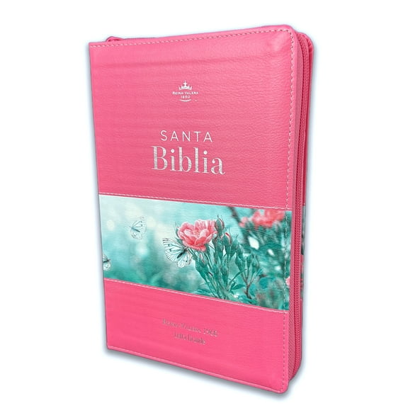 Biblia con Cierre Letra Grande 12 puntos RV1960 imit piel rosa floral