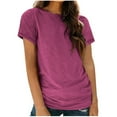thumbnail image 1 of AherBiu Womens Tops Basic Solid Color Casual Crewneck Short Sleeve Loose Fitting Comfy Tops Tees Shirts, 1 of 4