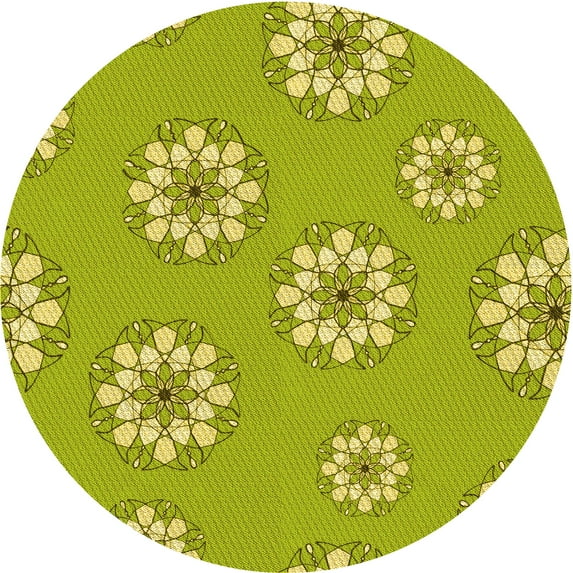 Ahgly Company Indoor Round Patterned Dark Yellow Green Area Rugs, 7' Round