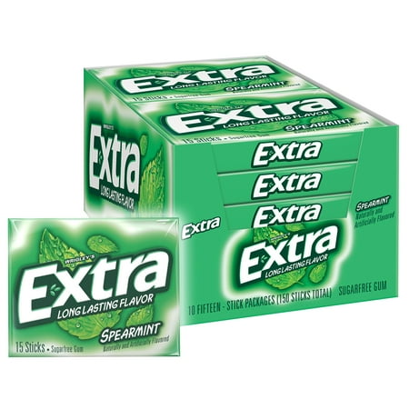 EXTRA Gum Spearmint Chewing Gum, 15 Piece Packs, 10