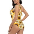 thumbnail image 4 of Rateoe Brown Leaf Pattern Sunflower Pattern Women One Piece Swimsuits Tummy Control One Shoulder Bathing Suits Ruffle Swimwear-Large, 4 of 6