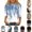 Light Blue, variant on OIOLOYJM 3/4 Sleeve Tops for Girls Casual Cute Vintage Floral Print Round Neck Slim Fit Tops Stylish Comfortable Outdoor Workout Clothes