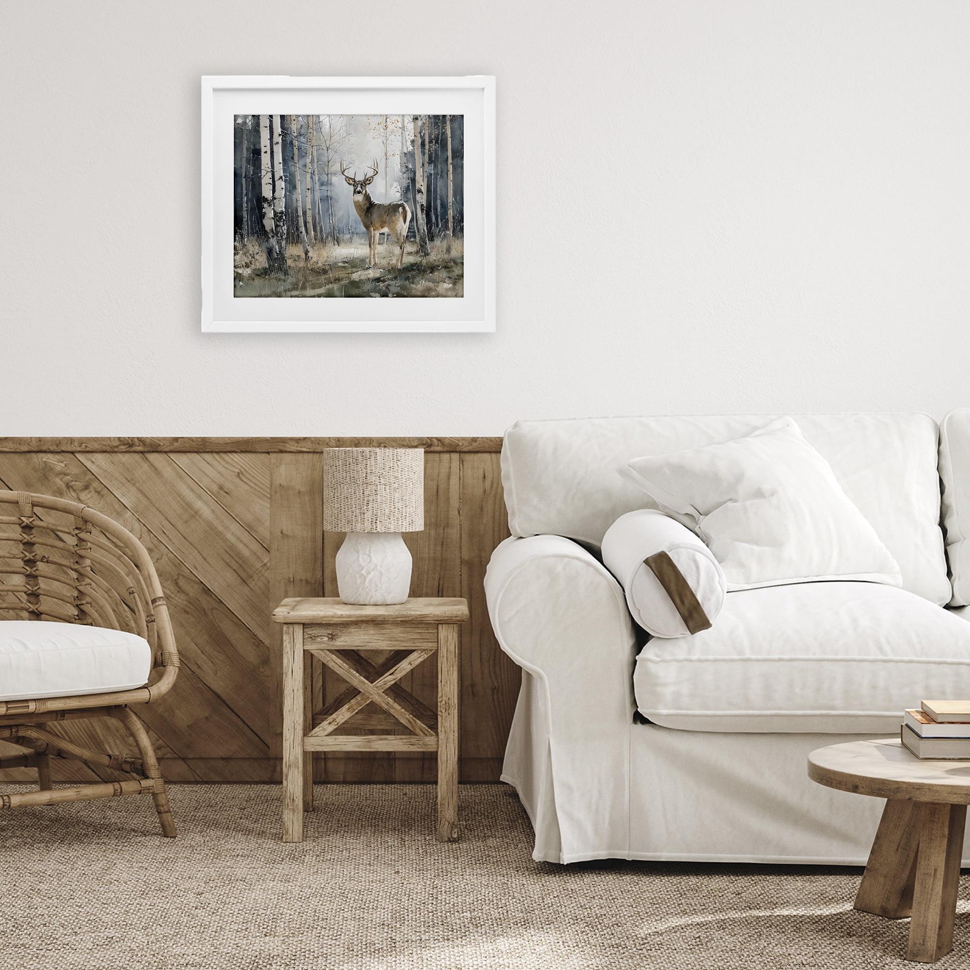 Stupell Industries Lone Stag in Birch Forest White Framed Print Under Glass, design by Franklyn Gregory
