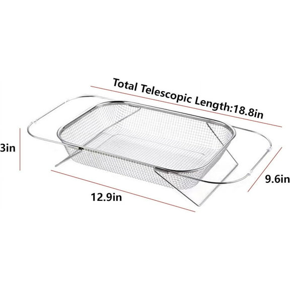 Fine Mesh Srainer Over Kitchen Sink:Stainless Colanders & Food Strainers,Over the Sink Colander for Strain, Drain, Rinse Vegetables,Fruits,Expandable Handle 12 to 19in