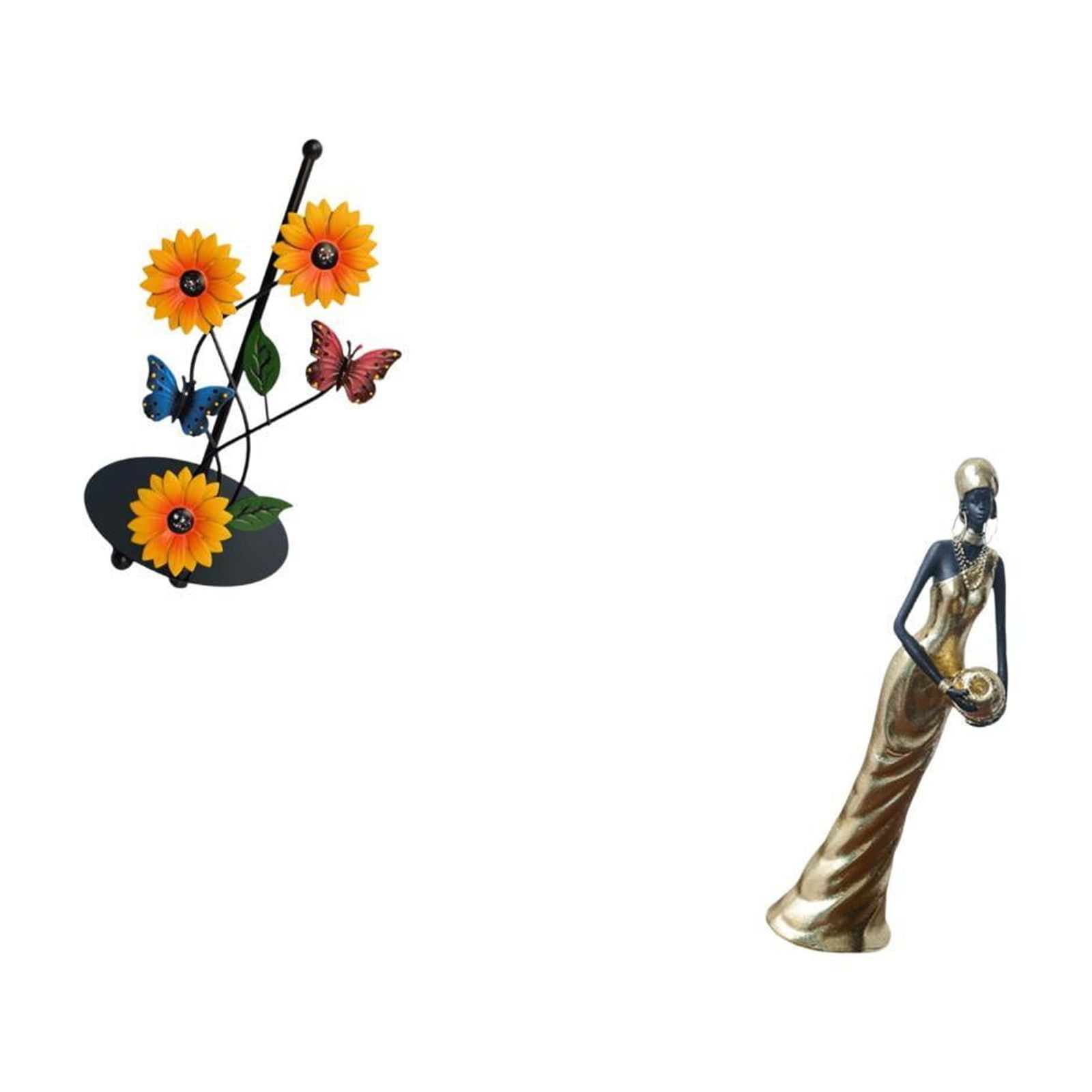 Fiocias Toilet Paper Holder African Women Figurine Paper Towel Holder Countertop African Tribal Lady Statue Handmade Resin Ornament Featuring Iron Constructio