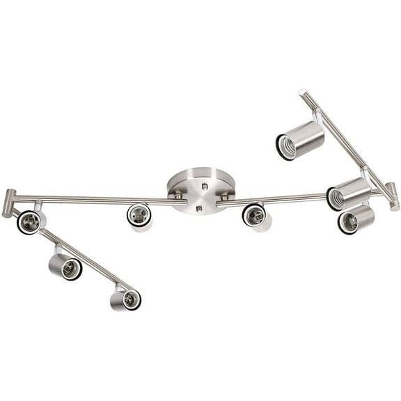 8 Heads Foldable Track Lighting Kit, Flex Track Ceiling Light, 270deg rotatable. DIY Wall Light E26 Socket, Bulbs not Included(Brush Nickel)