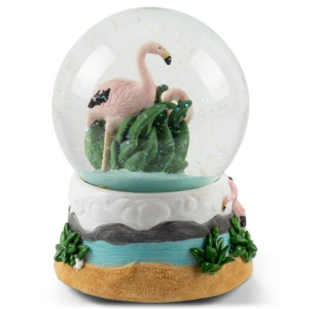 Pink Flamingos 100MM Music Water Globe Plays Tune Talk to the Animals
