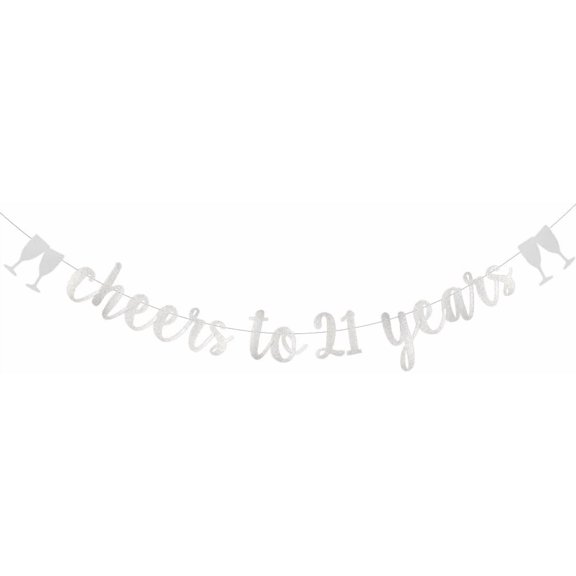 Cheers to 21 Years Banner,Pre-Strung,Silver Paper Glitter Party Decorations for 21st Wedding Anniversary 21 Years Old 21st Birthday Party Supplies Letters Silver