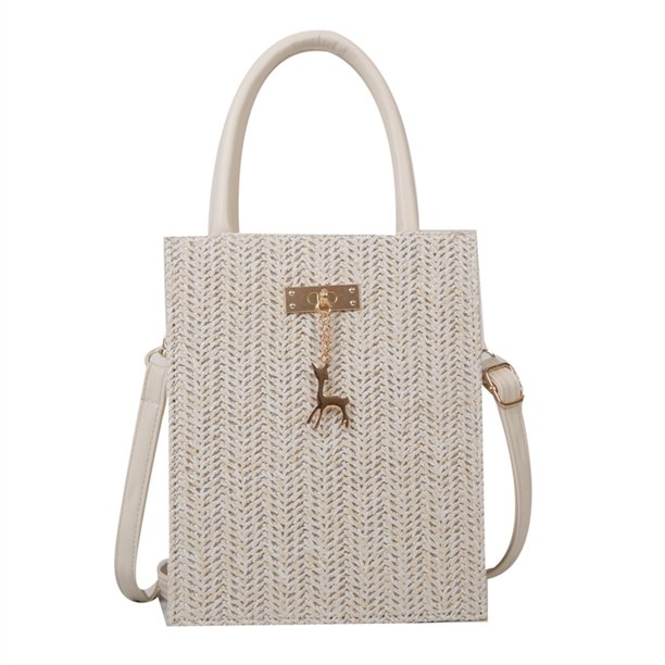 Bolso bandolera para mujer Bolso de hombro tejido con costuras de PU Bolso de mano informal (Blanco) Likrtyny Para Estrenar