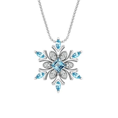 Sterling Silver Snowflake Necklace with Swiss Blue Topaz and White Topaz