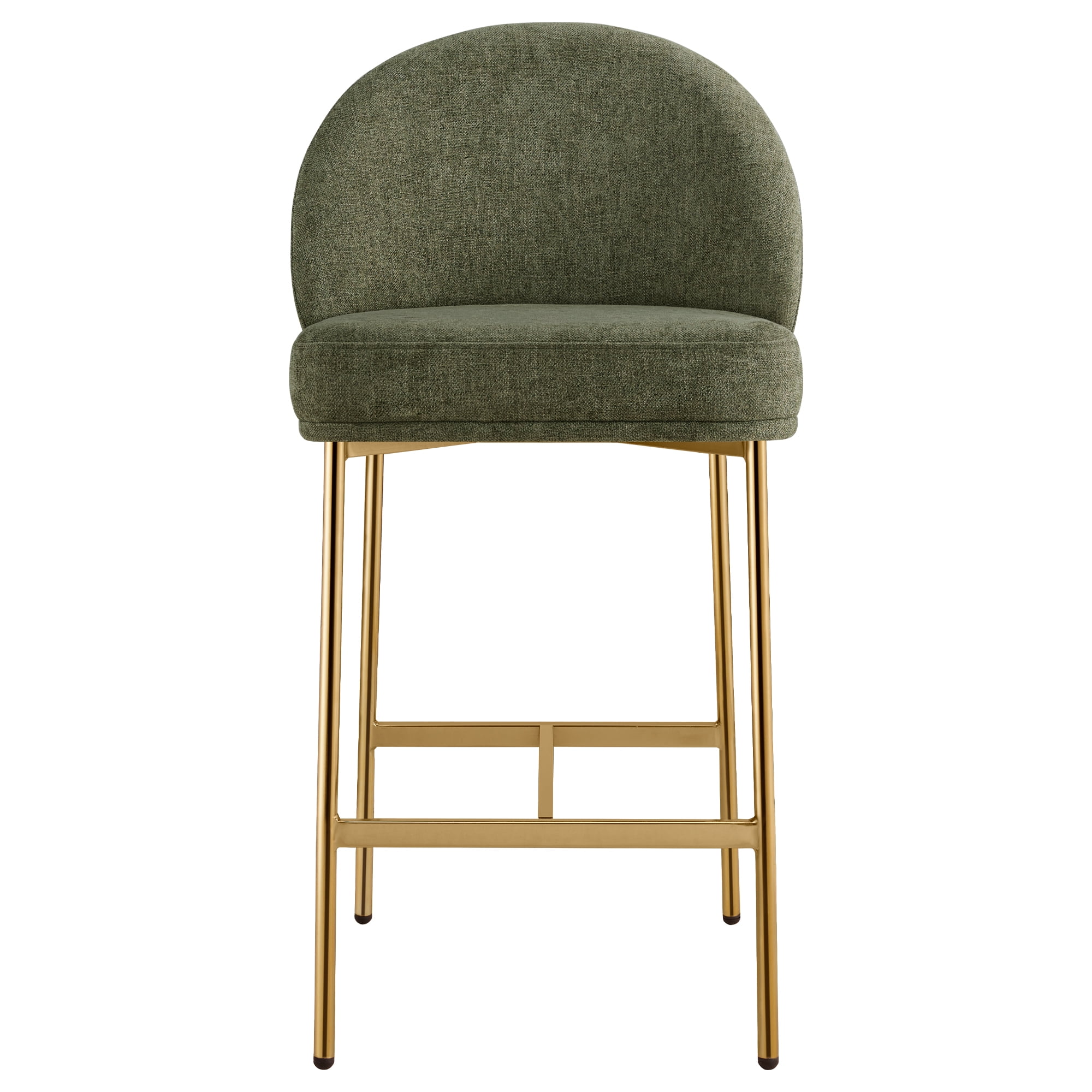 Spruce & Spring Modern Counter Bar Stool with Metal Arc Backrest and Upholstered Seat Set of 2, Green with Bronze Legs