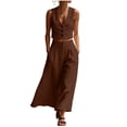 thumbnail image 2 of Sheghy Summer Sets Cotton Women Loose Pocket Solid Sleeveless Vest V-Neck Button Top & Pants 2 Piece Outfit, 2 of 7
