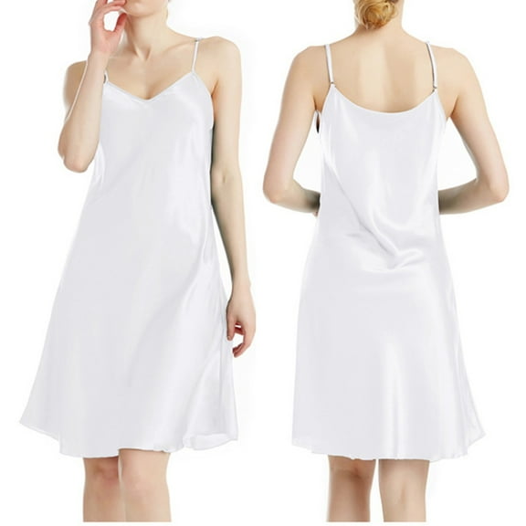 Endives Women's Nightgowns Summer V Neck Strap Thin Slim Fit Solid Color Hanging Dress