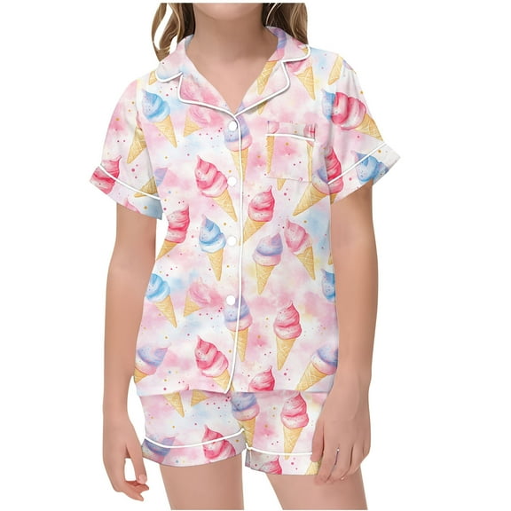 Auroural Pajamas Kids Girl 13 Girls Button Front Pajama Top & Shorts Set, 2-Piece, Sizes 2-14 & Plus