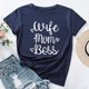 thumbnail image 1 of Camiseta de mujer Estampado inglés Esposa Mum Boss O Cuello de manga corta Algodón Suave Camisa Abanopi Camiseta estampada, 1 of 5