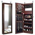 thumbnail image 2 of Gymax Wall Door Mounted Lockable Jewelry Cabinet with LED Lights and Protective Fabric Lining, Brown, 2 of 10