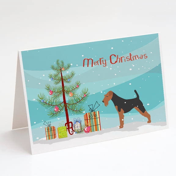 Airedale Terrier Merry Christmas Tree Greeting Cards and Envelopes Pack of 8