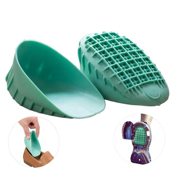 Heavy Duty Heel Cups, Shock-Absorbing Cushion Insert for Plantar Fasciitis, Sever’s Disease, and Heel Pain, Green, 1 Pair, Regular