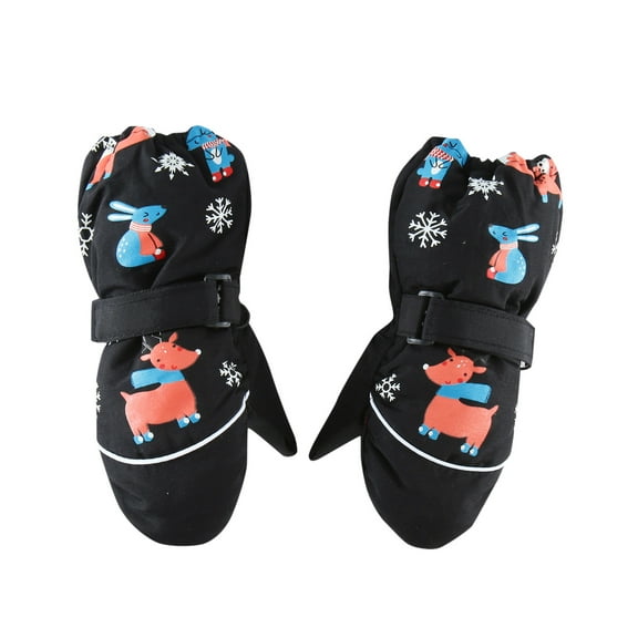 Dyfzdhu Toddler Kids Baby Boys Girls Thick Warm Outdoor Ski Gloves Snow Mittens Black
