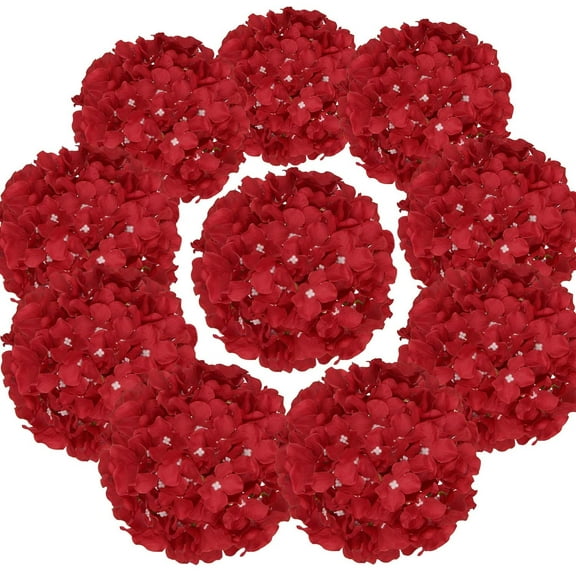 Silk Hydrangea Heads Artificial Flowers Heads with Stems for Home Wedding Decor,Pack of (Red)