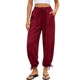 thumbnail image 2 of Favoffer Women's Yoga Jogger Pants Solid Color Elastic Waist Pocket Casual Sport Trousers Adjustable Cuff Bottom for Workout Running Outdoor, 2 of 8