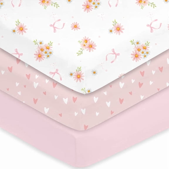 Plushii Baby Crib Sheets Fitted 3 Pack for Boys & Girls, 52'’ x 28'' Soft Microfiber Toddler Bed Sheets for Standard Crib & Toddler Mattresses (Daisies)