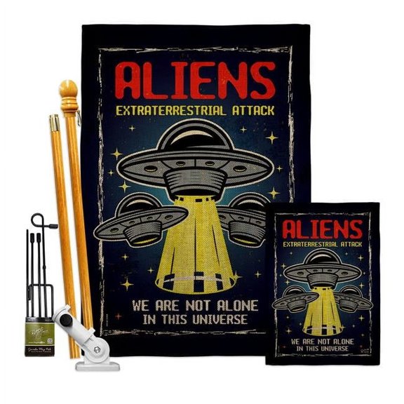 Angeleno Heritage FK130406-DB Aliens Attack Cosmos Space Creature 28 x 40 in. Double-Sided Decorative Vertical House Flags Kit for Decoration Banner Garden Yard Gift