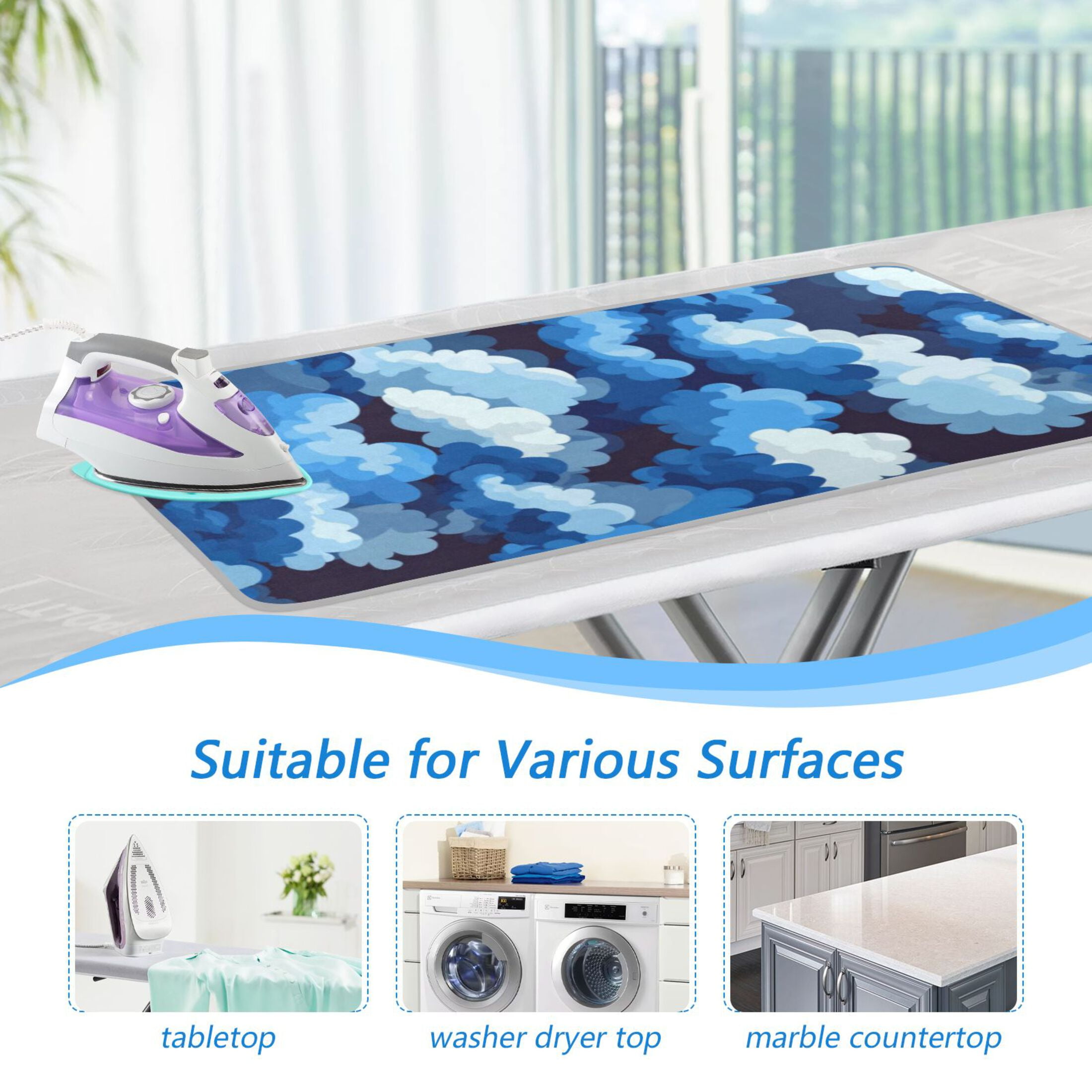 Cascading Blue Clouds Ironing Mat Blanket for Table Top Travel Portable Ironing Board Pad 47.2x27.6 Inch