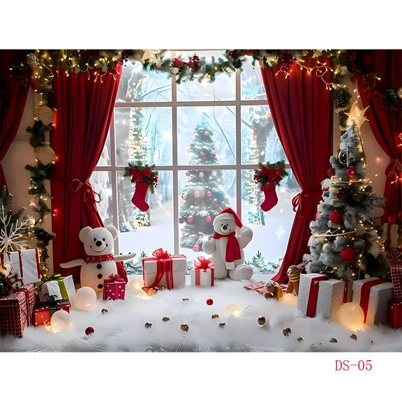 Christmas Day Wreath Snowman Photography Backdrop Props Family Xmas Eve Party Decor Living Room New Year Background DS-0