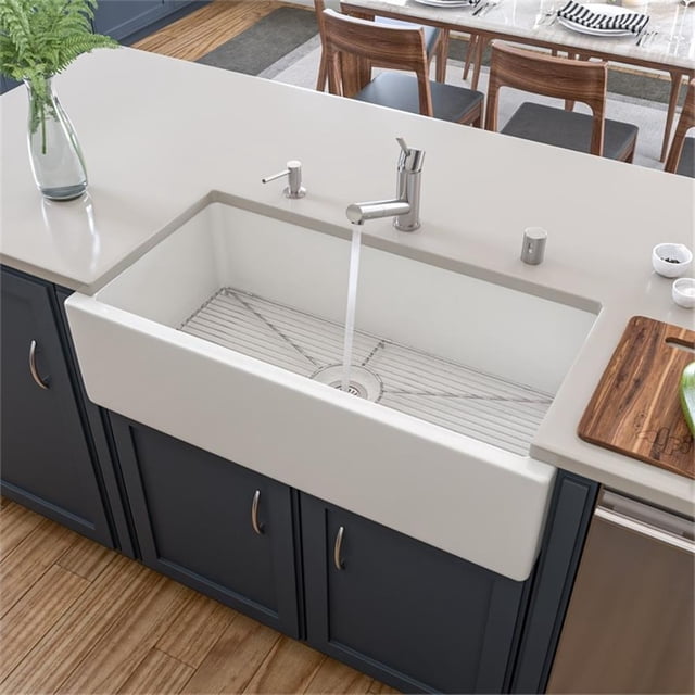Pemberly Row 36" White Reversible Smooth / Fluted Single Bowl Fireclay Farm Sink