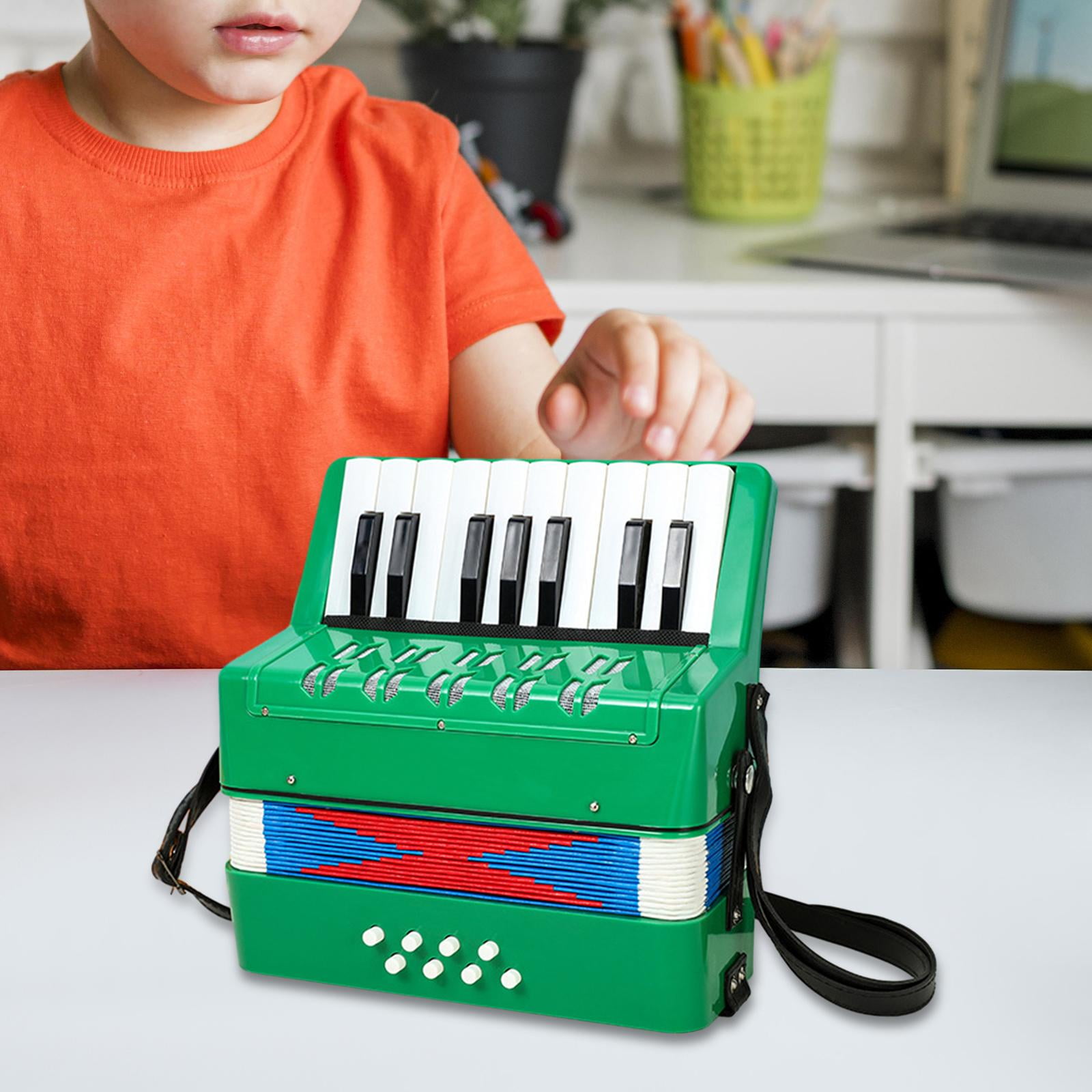 LeeQinersw 17 Keys 8 Bass Piano Accordion Early Childhood Development Hand Eye Coordination Green