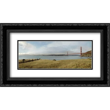 104 Matt - Golden Gate Bridge Pano - 104 2x Matted 24x14 Black Ornate Framed Art Print by Blaustein, Alan