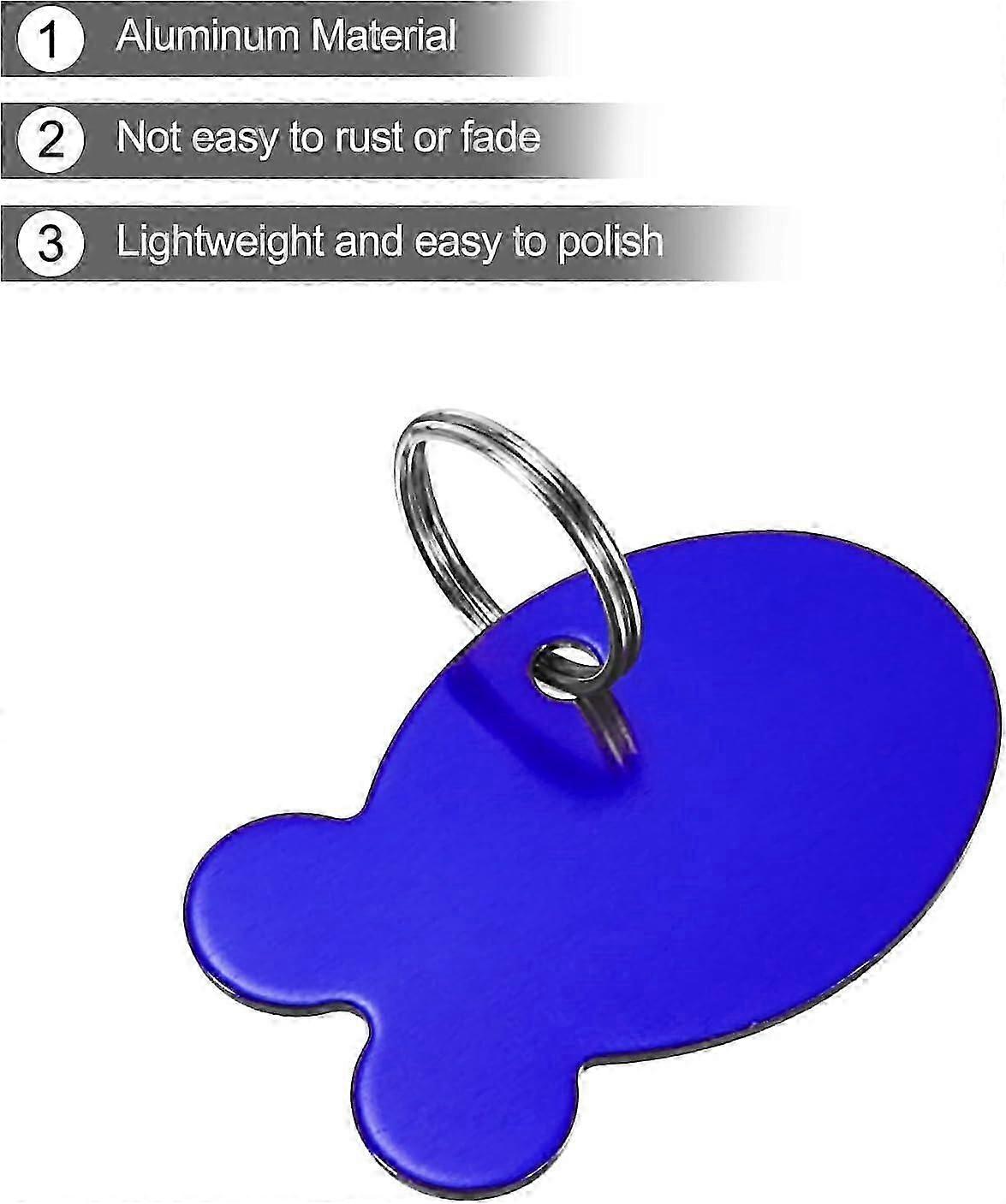 Pet ID Tags, Metal Engraving Tag, Fish-Shape Dog ID Tag, Blue Blank Tags with Key Rings fo