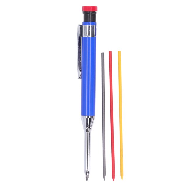Ensemble de Crayons de Charpentier Mécaniques, Kit de Crayons de Charpentier Mécaniques Stable et Résistant avec 12 Recharges pour Bois et Papier Bleu