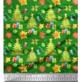 thumbnail image 1 of Soimoi Green Cotton Cambric Fabric Gifts & Christmas Tree Printed Craft Fabric by the Yard 42 Inch Wide, 1 of 3