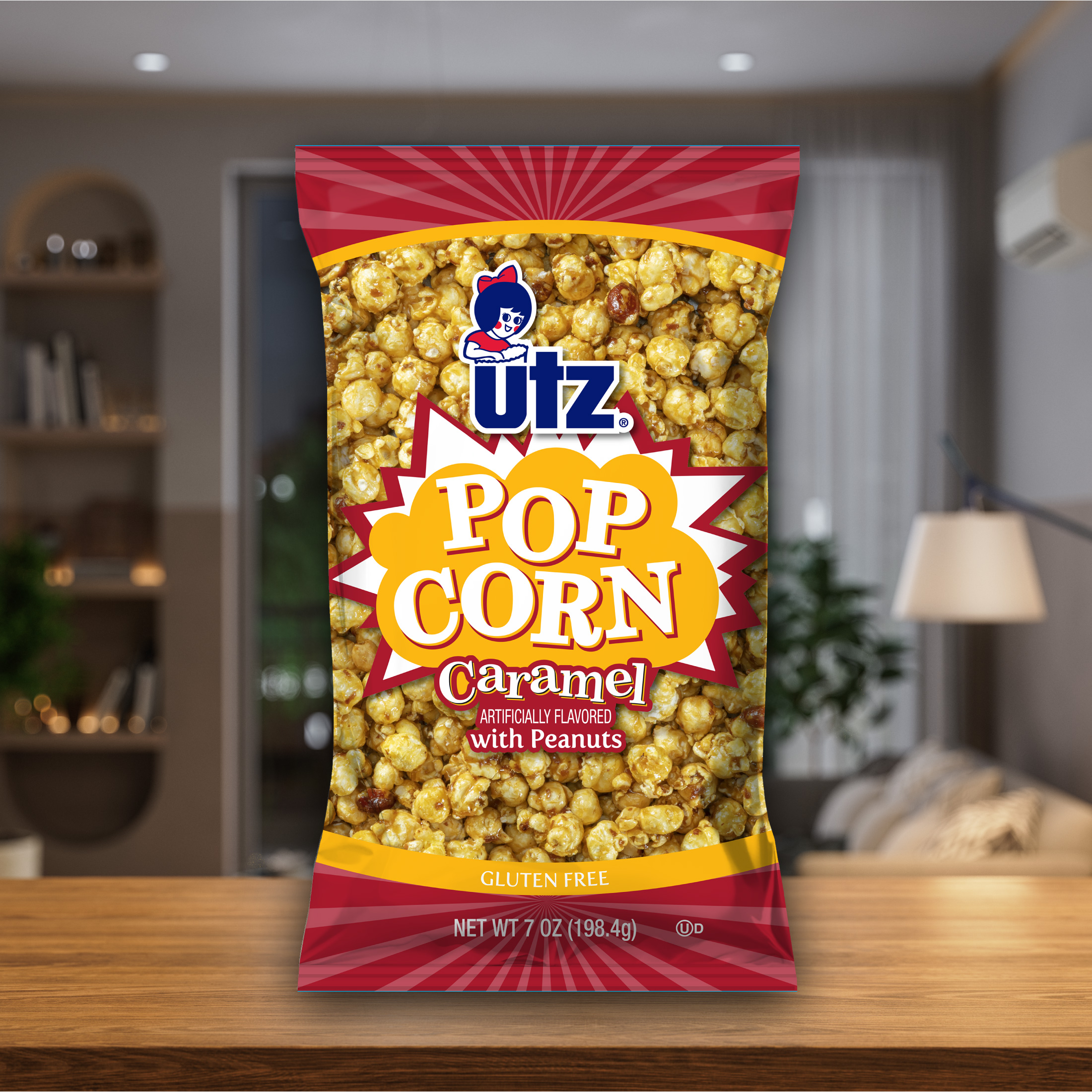 Utz Caramel Popcorn with Peanuts, Gluten-Free, 7 oz Bag