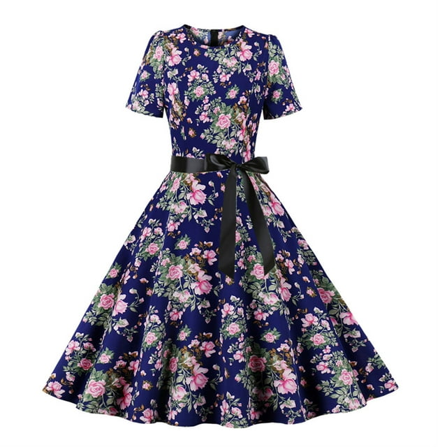 Vintage Swing Dress for Women Tea Length Cockail Homecoming Dress Midi ...