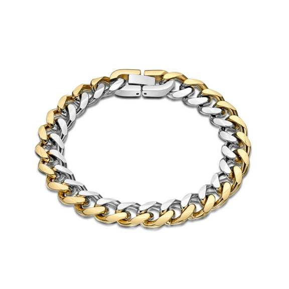 Metro Jewelry Two Tone Gold Ion Plated Stainless Steel Curb Chain Bracelet