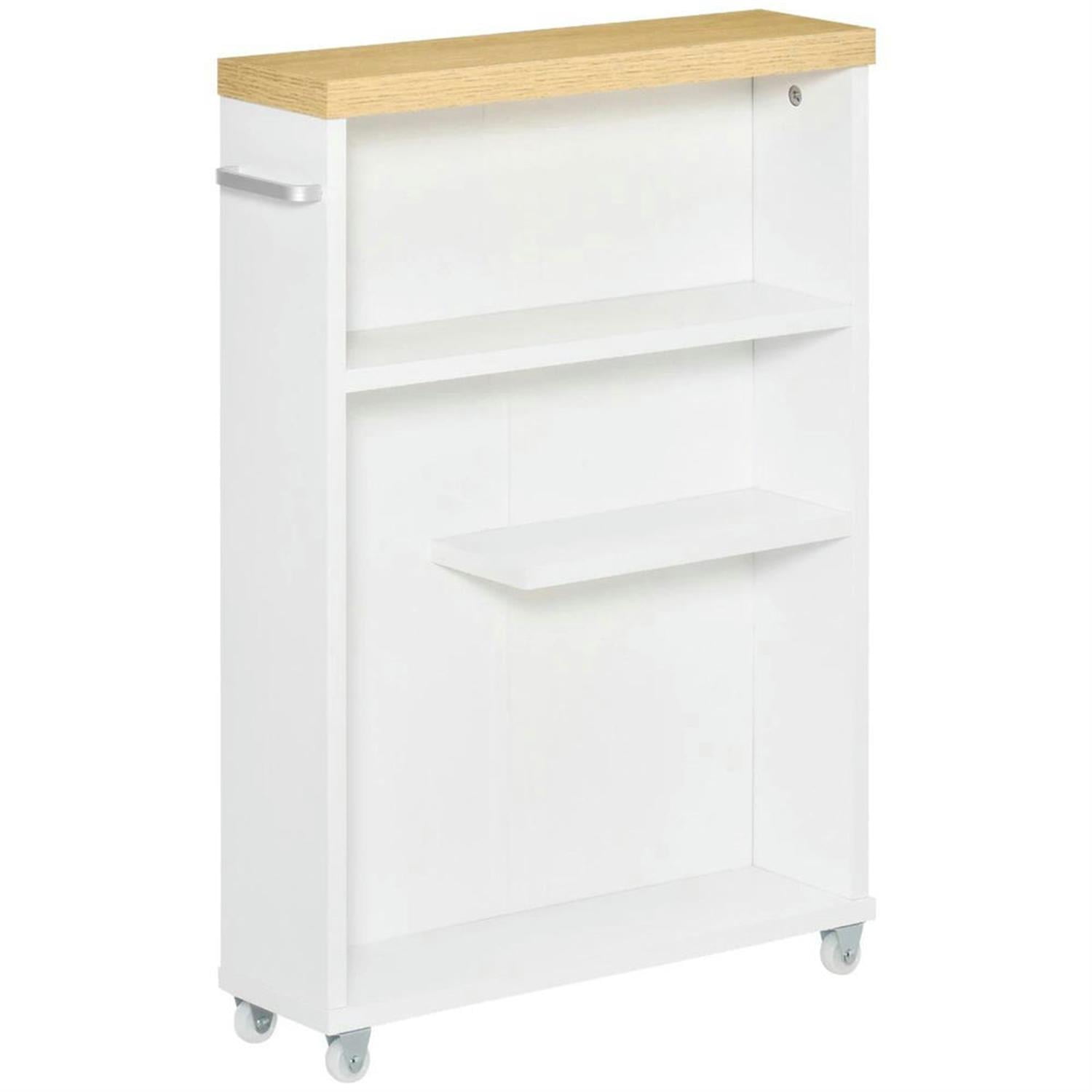 Demi Bonn 26" Rolling Narrow Bathroom Side Storage Cabinet with 4 Rolling Wheels and Shelves, Bathroom Storage Cabinet for Small Spaces, White