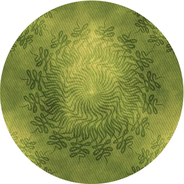 Ahgly Company Machine Washable Indoor Round Transitional Pistachio Green Area Rugs, 6' Round