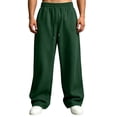 thumbnail image 2 of Men's Sweatpants Stylish Casual Wide Leg Elastic Waist Drawstring Jogging Pants Relaxed Fit Comfy Lightweight Lounge Travel Sweat Pants Dark Green L, 2 of 8