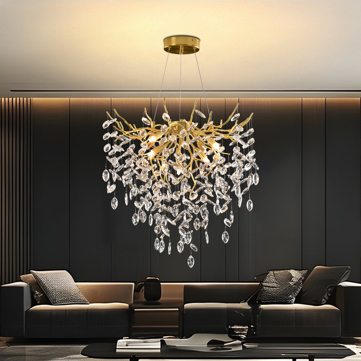 RRBEST Luxury Tree Branch Chandelier,Modern Chandelier Crystal Light Fixture,Pendant Light for Living Rooms