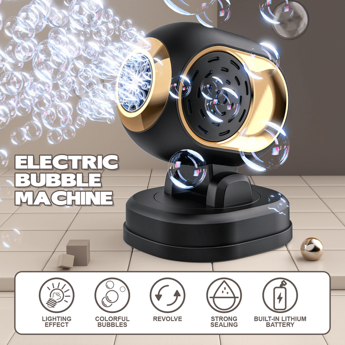 Stage Automatic Bubbles Machine, Electronic Bubble Blower Maker with Colorful Lights for Wedding & Birthday Parties Gifts(Black)