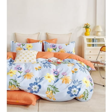 100% Cotton Duvet Cover Set 3Pcs Queen 1 Comforter Cover 2 Pillowcases Bedding Set Floral Printed Soft Breathable